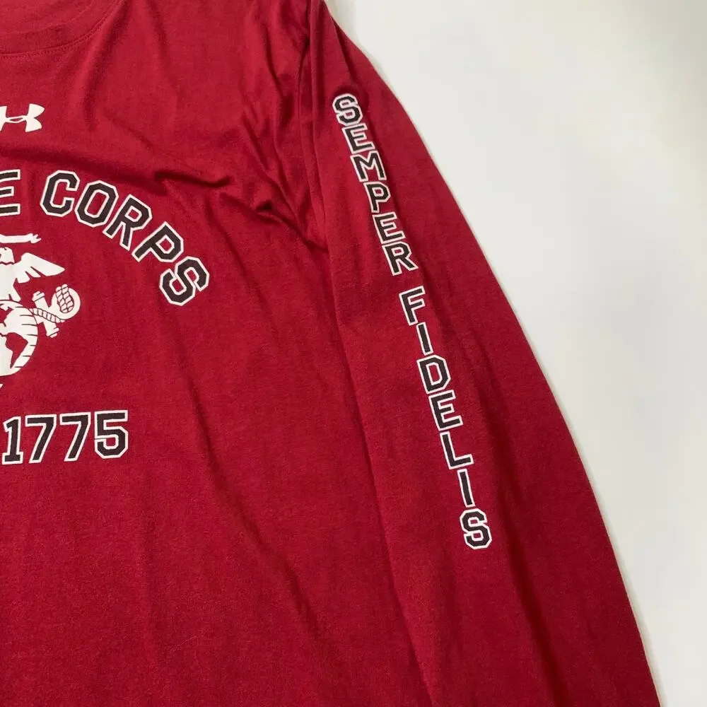 USMC Marine Corps Shirt Mens XL Wine HeatGear Loose Fit Long Sleeve Under Armour